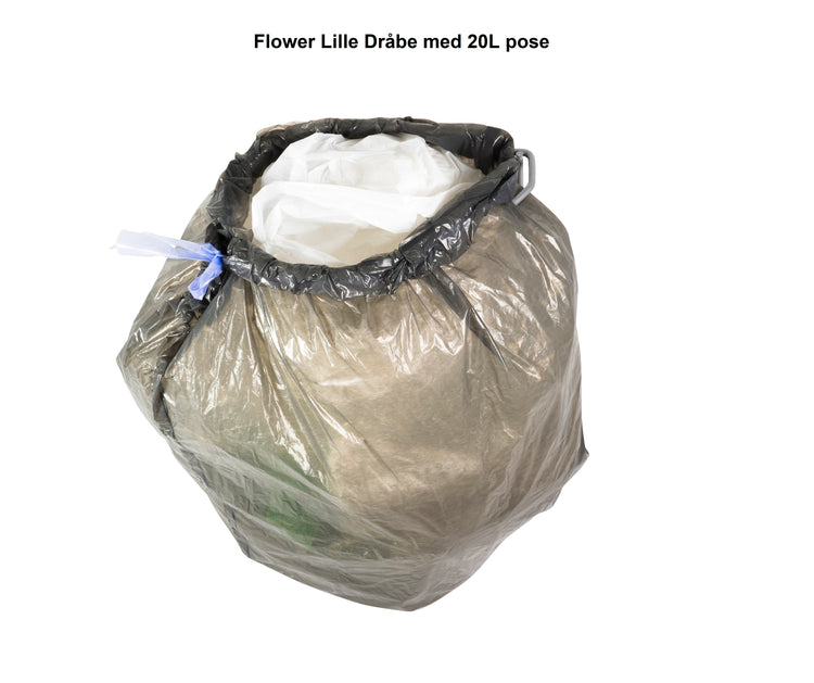 Stor 20 l pose på Flower Lille Dråbe. Affaldsstativer kan bruges enkeltvis eller samlet i affaldssorteringssystemer. Her med plastik