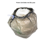 Flower Lille Dråbe affaldsstativ med stor 20 l pose på. Brug den til plastikaffald, så komprimerer du næsten plastik!